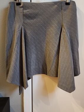 Ultra Flirt Gray Pinstripe Asymmetrical Handkerchief Hem Skirt
